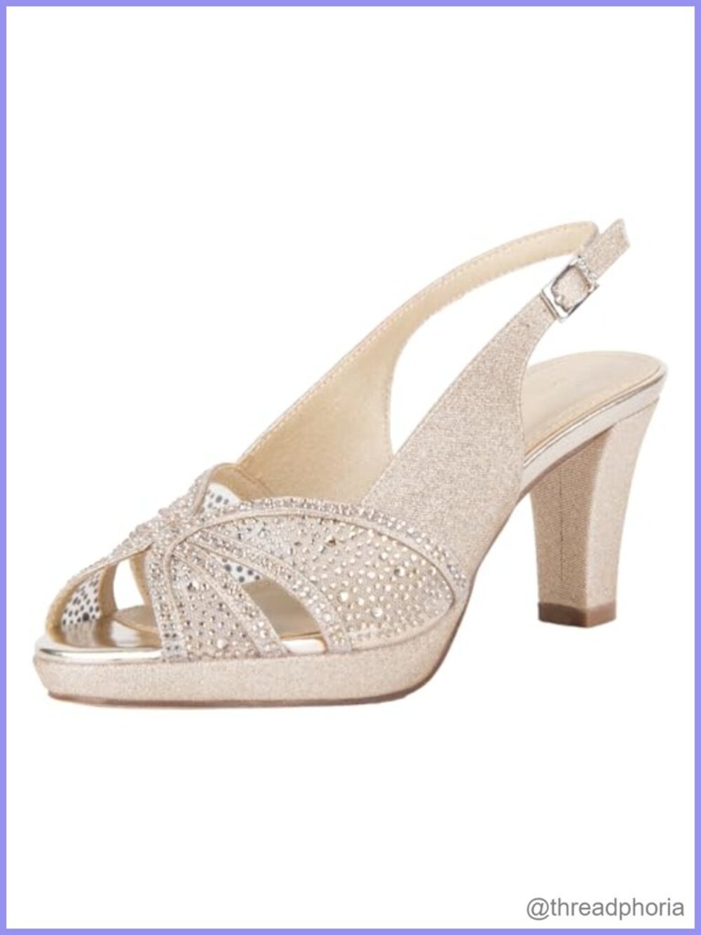 ERIJUNOR Rhinestone Slingback Platform Sandals Peep Toe Mid Heel Wedding Shoes